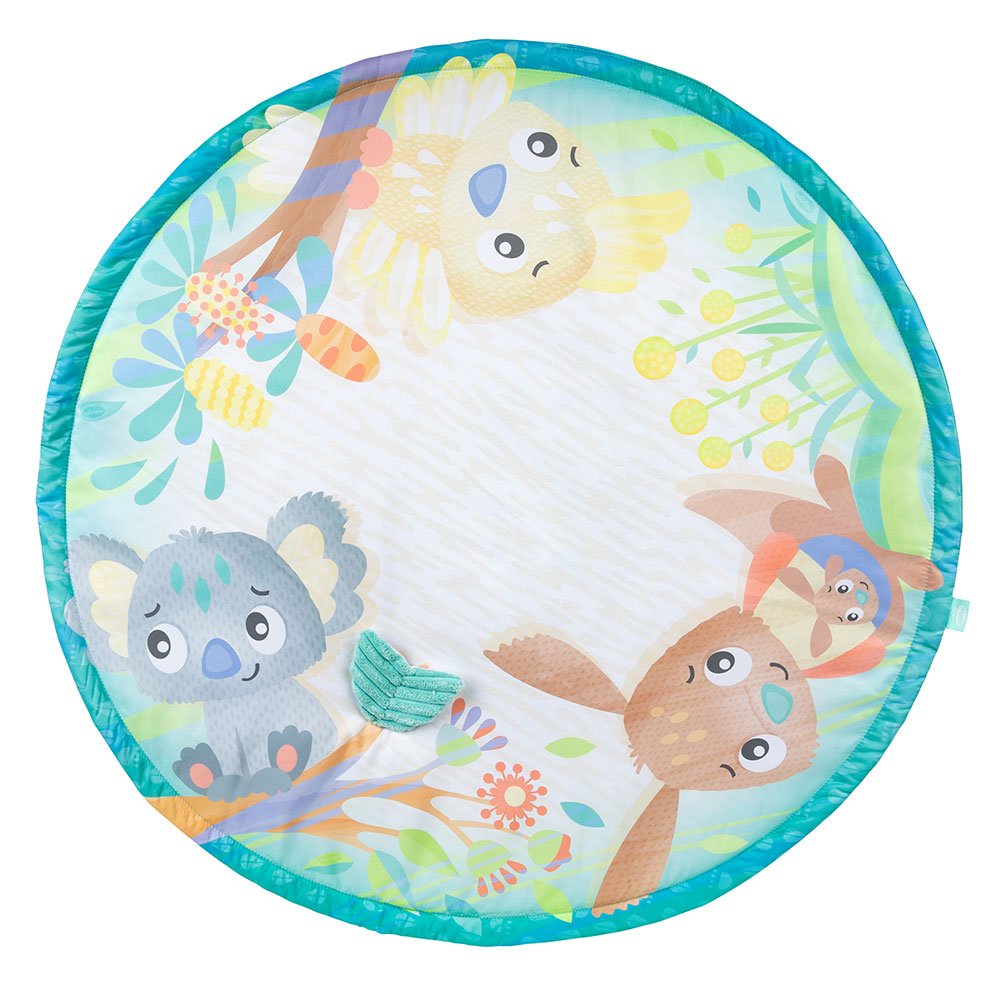 Активна гимнастика с дървена арка Playgro Fauna Friends, с три свалящи се играчки и подплатено кръгло килимче, 0м+