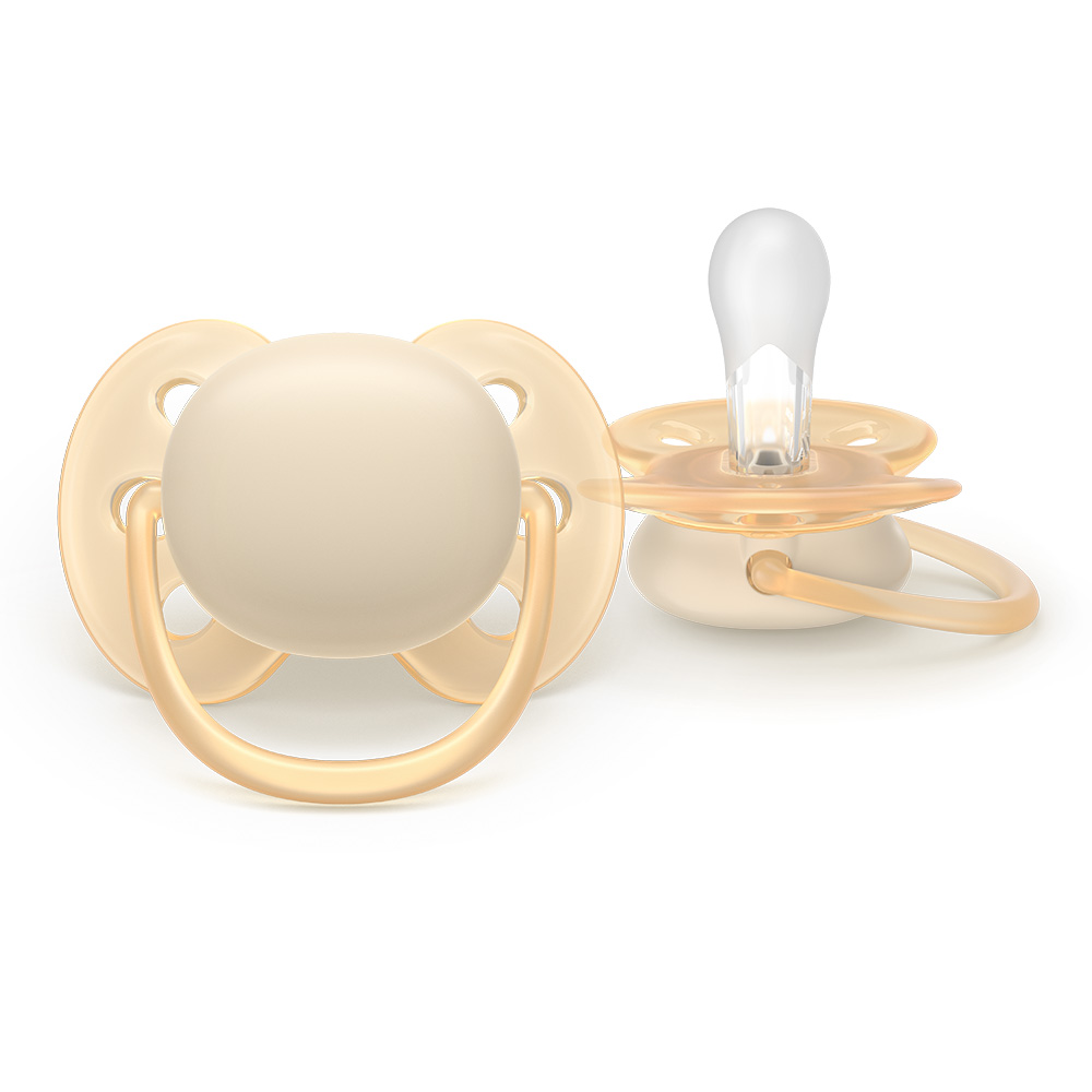 Set of 2 orthodontic silicone pacifiers Philips AVENT Ultra Soft SCF091/40, in a sterilization box, plant-based
