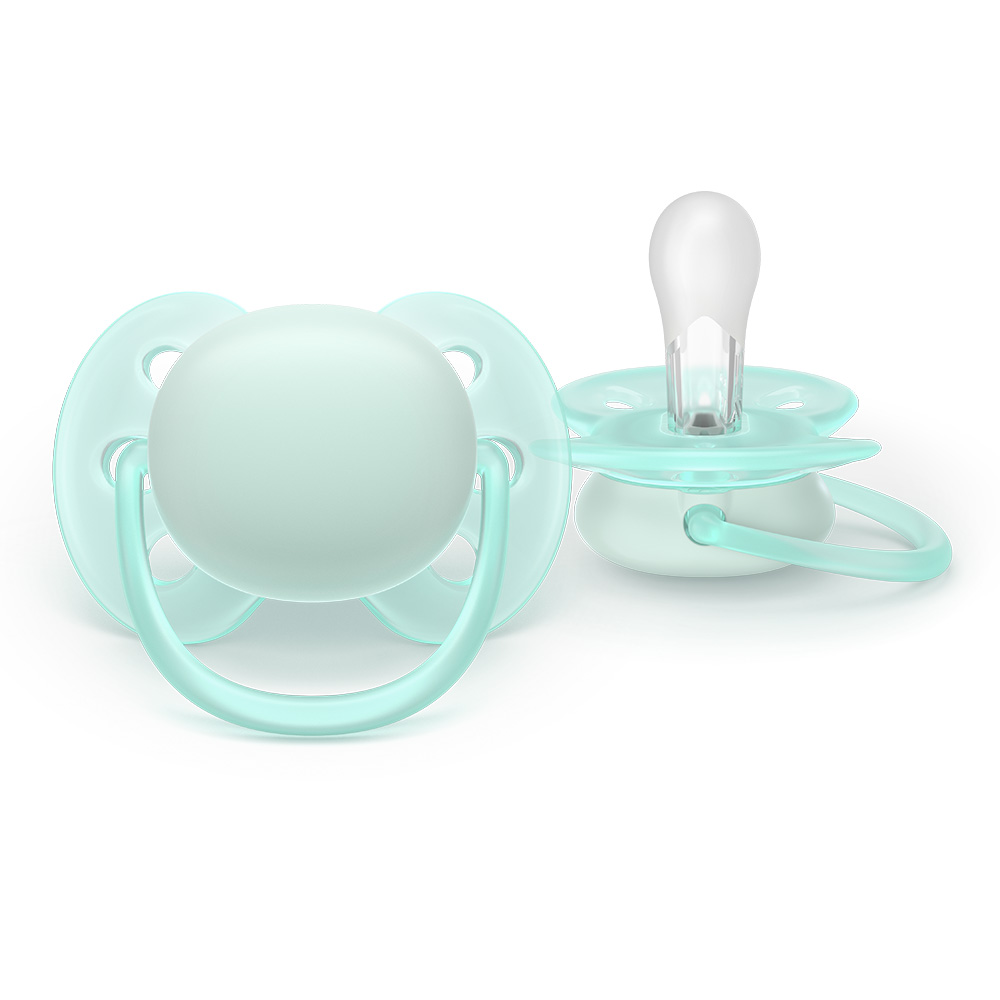 Set of 2 orthodontic silicone pacifiers Philips AVENT Ultra Soft SCF091/40, in a sterilization box, plant-based