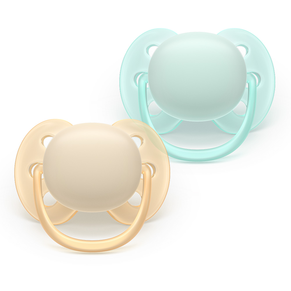 Set of 2 orthodontic silicone pacifiers Philips AVENT Ultra Soft SCF091/40, in a sterilization box, plant-based