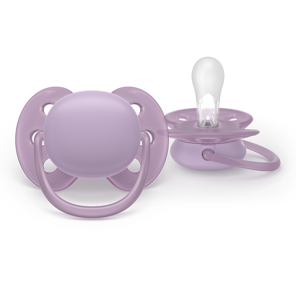 Set of 2 orthodontic silicone pacifiers Philips AVENT Ultra Soft SCF091/43, in a sterilization box, plant-based