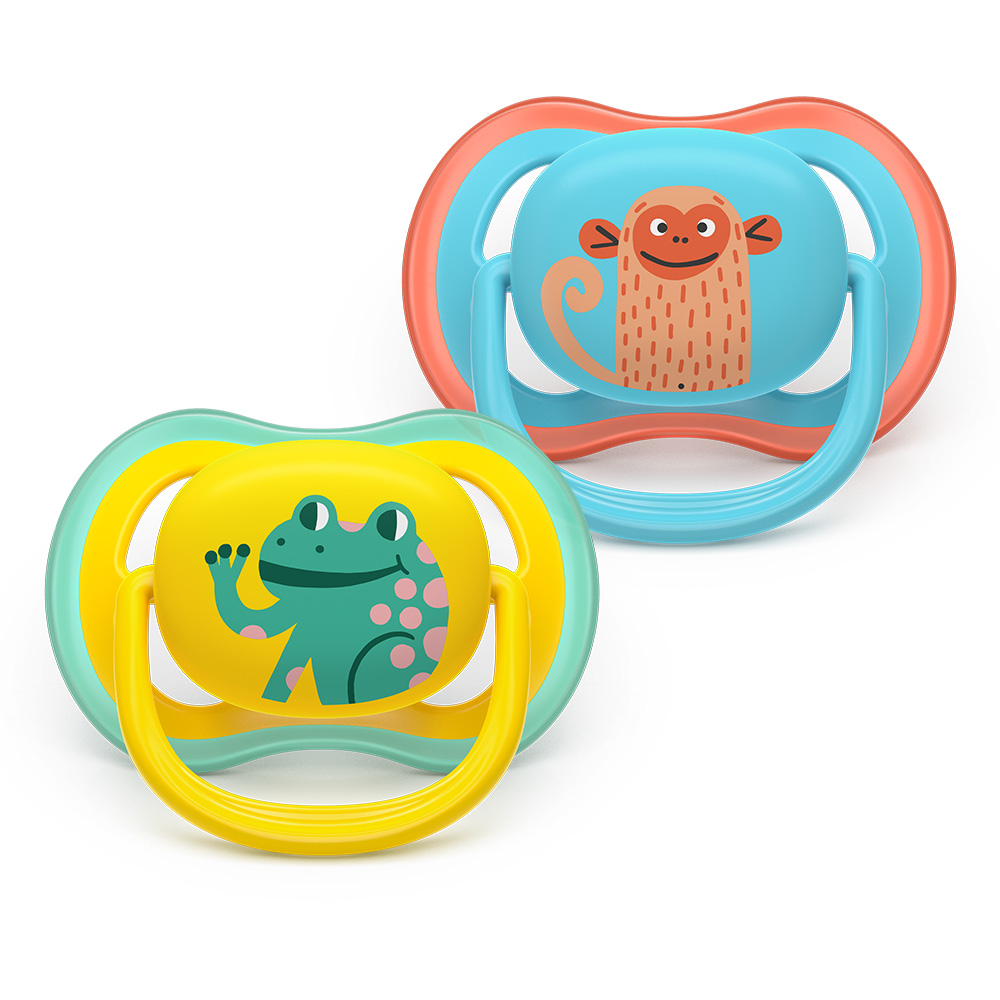 2 pieces of orthodontic silicone pacifiers Philips AVENT SCF349/58 Ultra Air, 18m+, with pictures, in a sterilization box