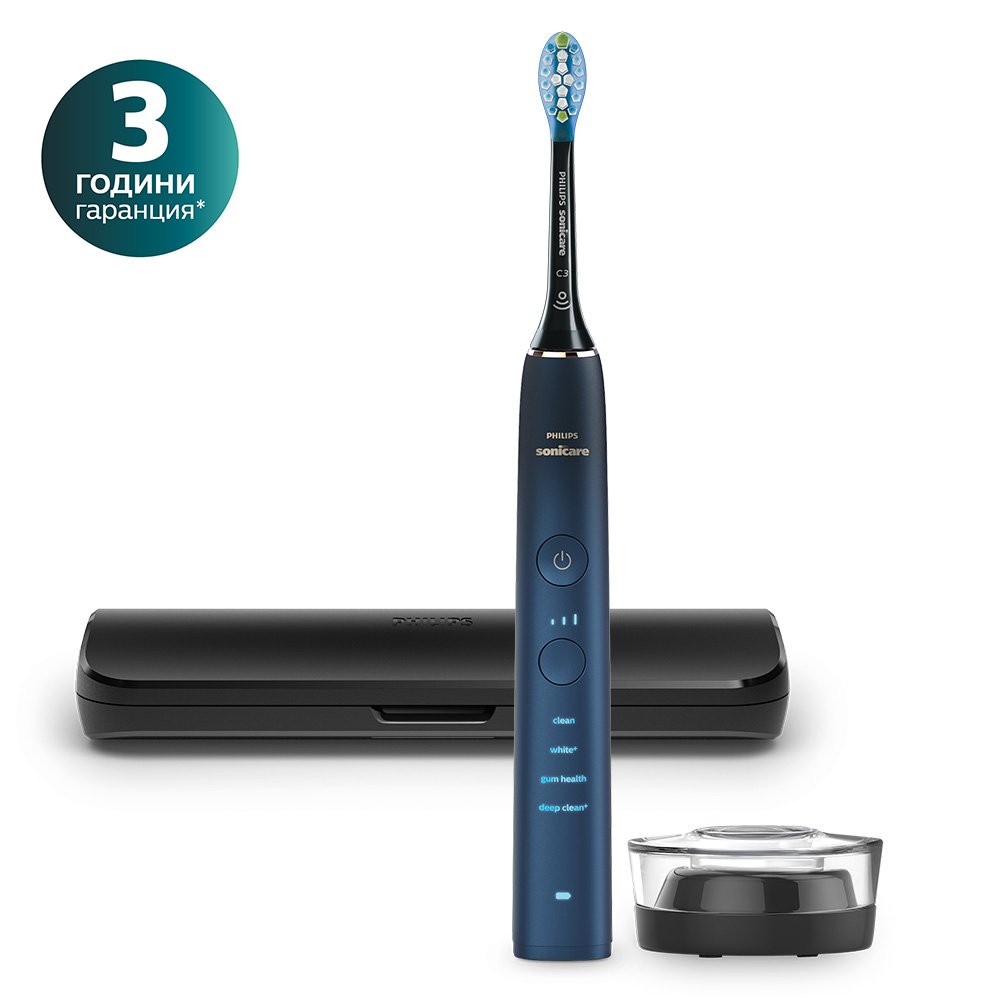 Звукова електрическа четка Philips Sonicare DiamondClean 9000 HX9911/88, с глава C3 Premium, 4 режима, 3 интензитета, калъф за пътуване, Bluetooth