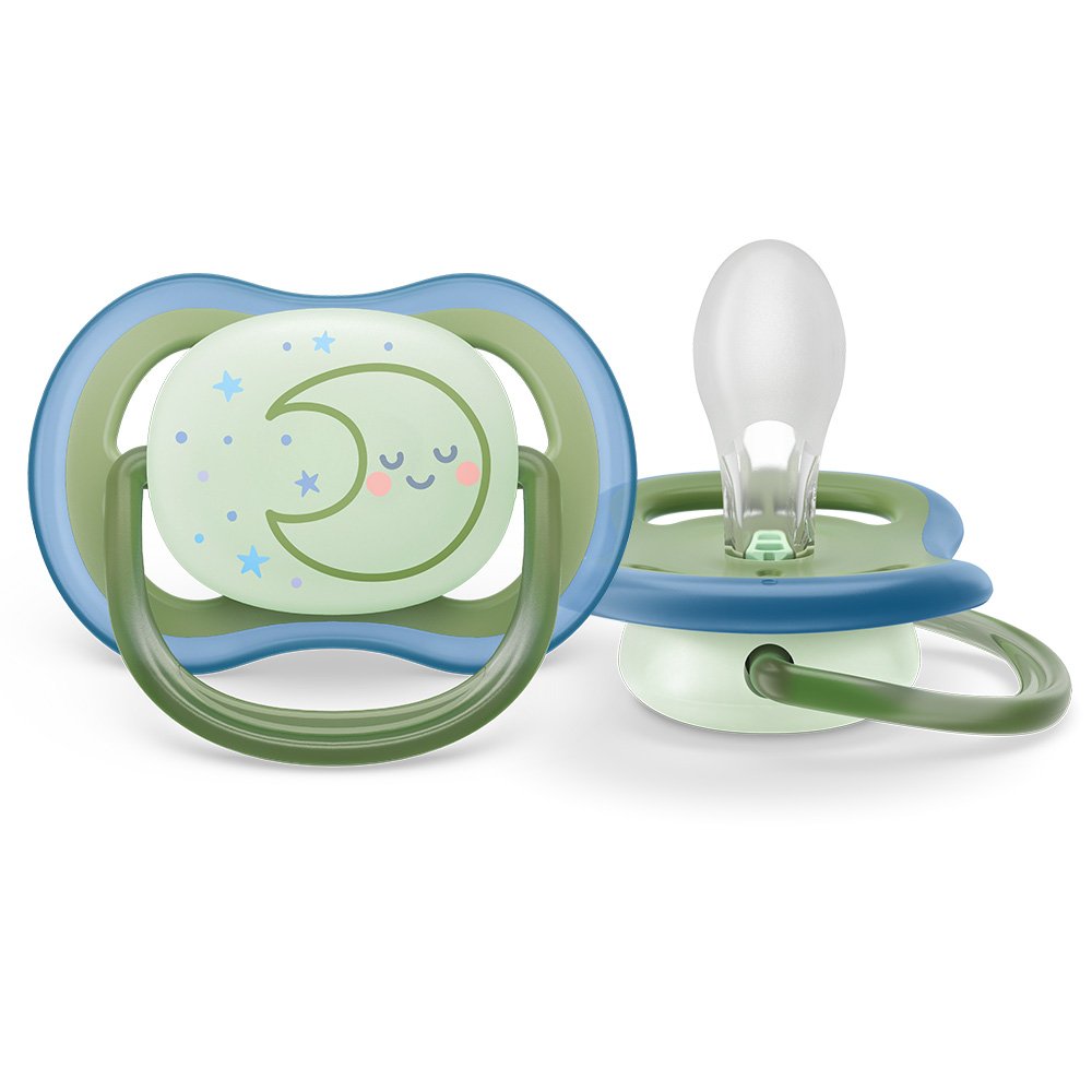 Комплект от 2 бр. светещи в тъмното ортодонтични залъгалки Philips Avent Ultra Air Night SCF376/23 и кутия за стерилизиране, 18м+