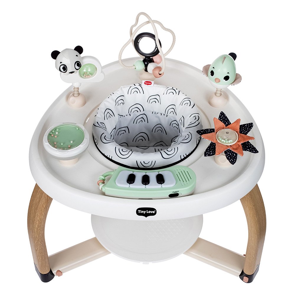 Here I Grow 5 in 1 Stationary Play Center Black&White Décor Series - Tummy Play, Balance Board, Stationary Play Center, Activity Board, Kids Table & Chair, 6m+
