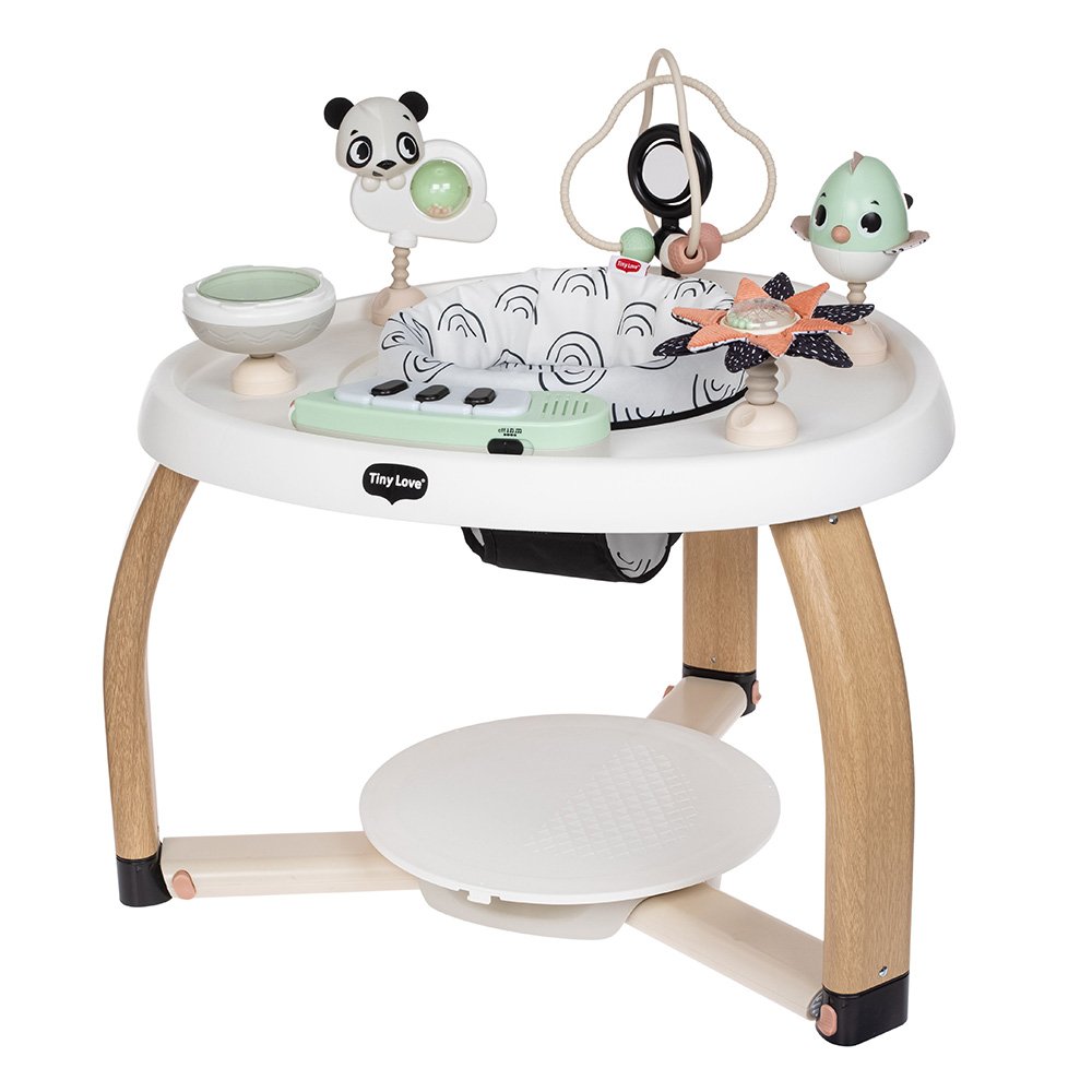 Here I Grow 5 in 1 Stationary Play Center Black&White Décor Series - Tummy Play, Balance Board, Stationary Play Center, Activity Board, Kids Table & Chair, 6m+