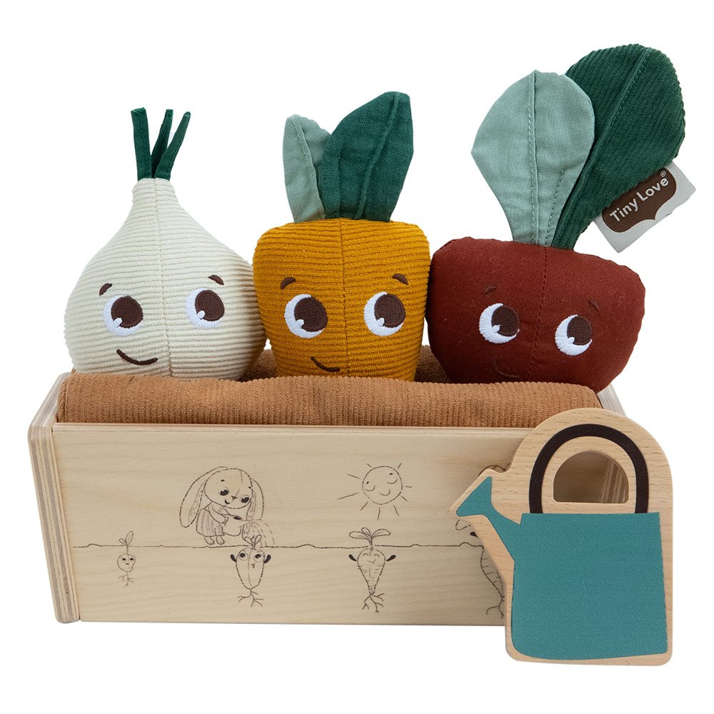 Tiny Love's Garden of Adventures Eco Series My First Garden Set, with 3 Cotton Fruit Toys and a Wooden Box, 18m+