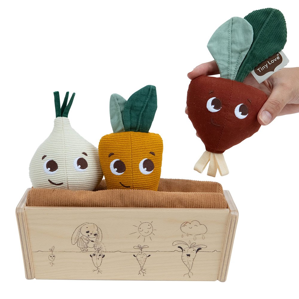 Tiny Love's Garden of Adventures Eco Series My First Garden Set, with 3 Cotton Fruit Toys and a Wooden Box, 18m+