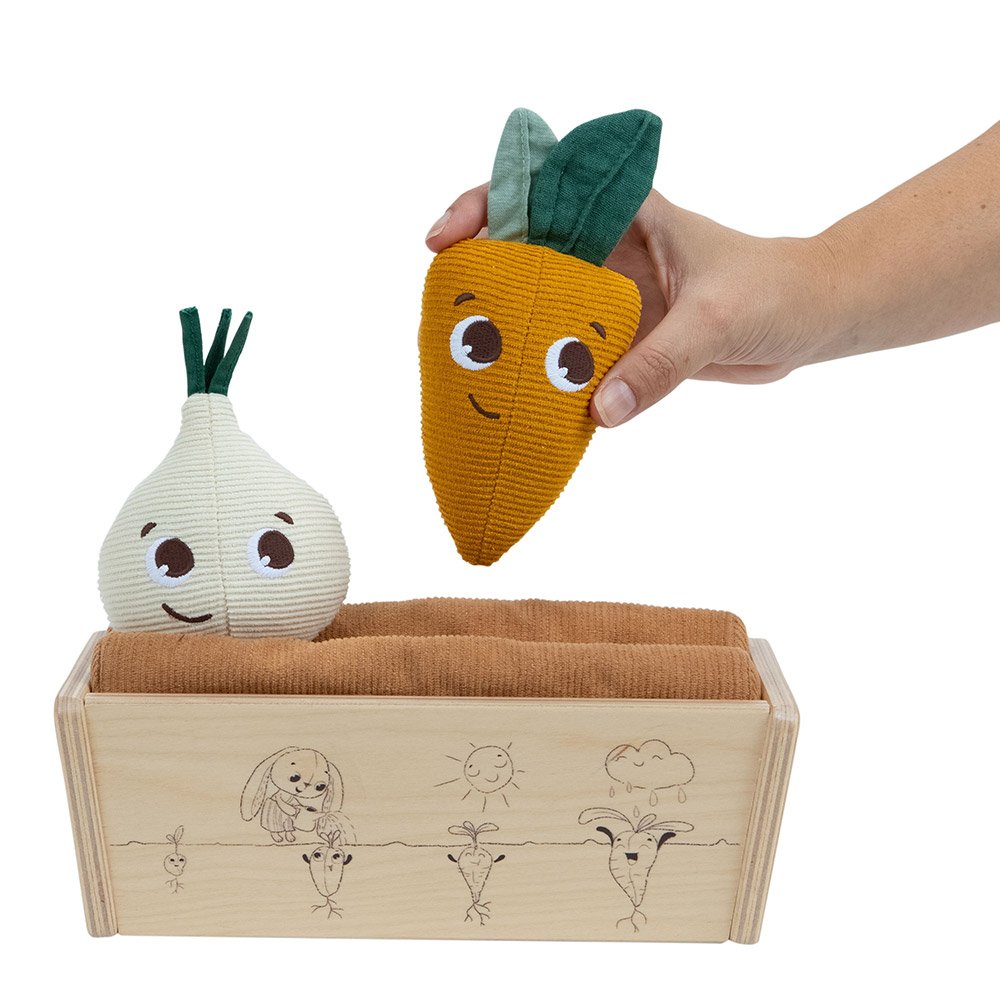 Tiny Love's Garden of Adventures Eco Series My First Garden Set, with 3 Cotton Fruit Toys and a Wooden Box, 18m+
