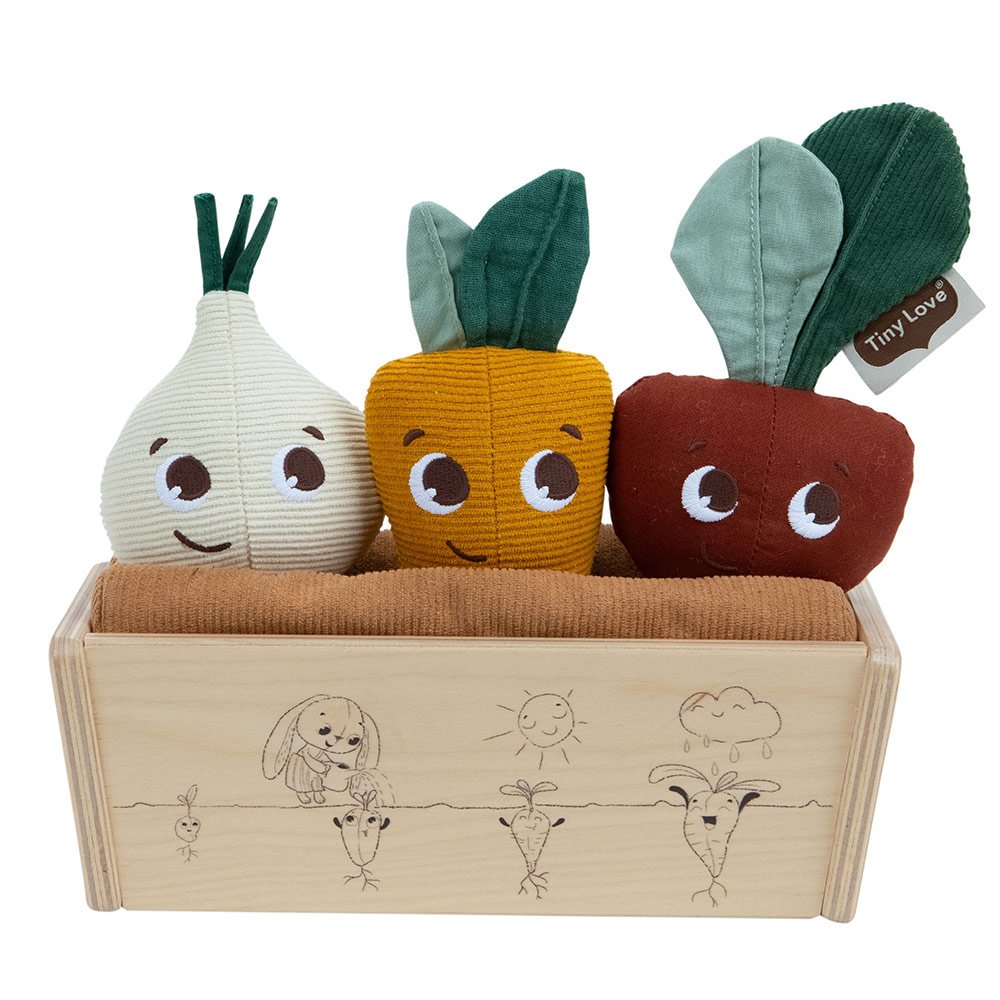 Tiny Love's Garden of Adventures Eco Series My First Garden Set, with 3 Cotton Fruit Toys and a Wooden Box, 18m+