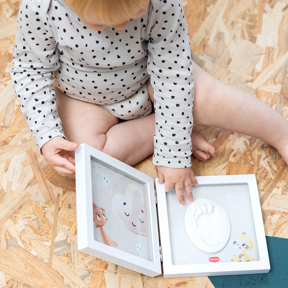 Decorative white photo frame for a photo and baby handprint or footprint Tiny Love Simple Frame, stylish passe-partout with colorful illustrations