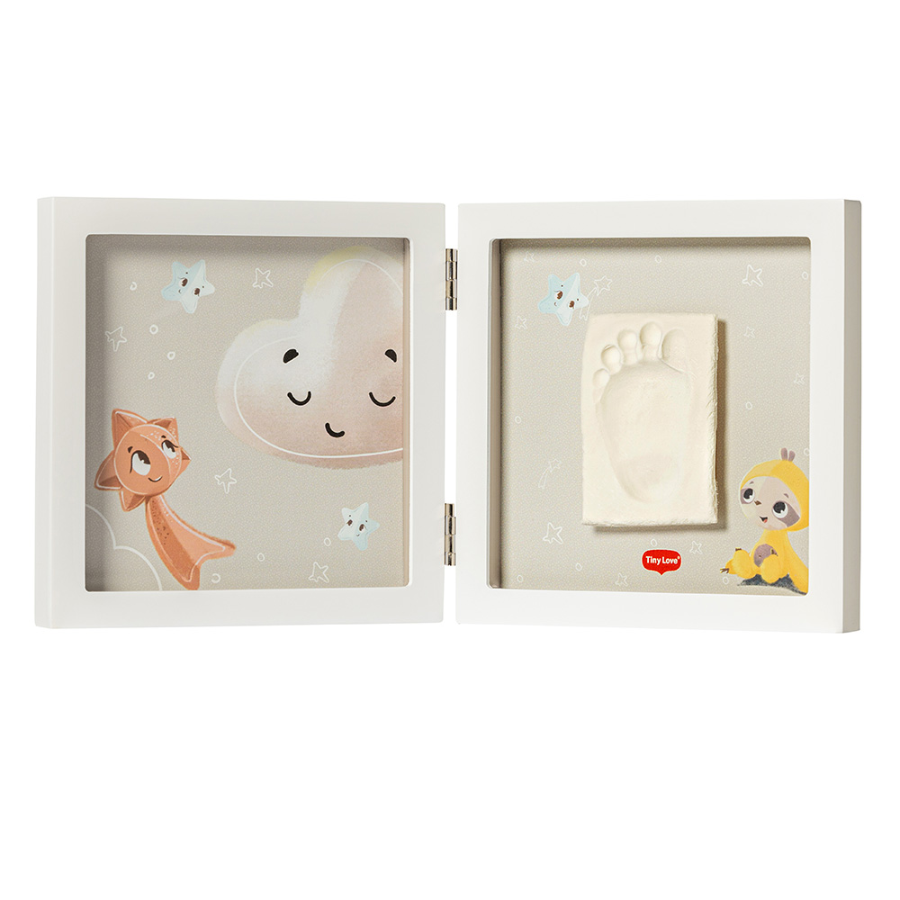 Decorative white photo frame for a photo and baby handprint or footprint Tiny Love Simple Frame, stylish passe-partout with colorful illustrations