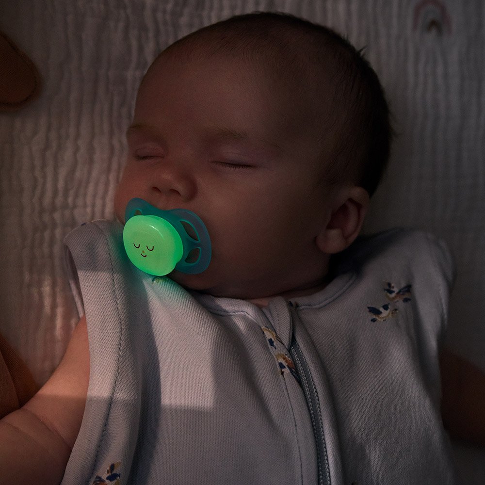 2 pcs. glow in the dark orthodontic pacifiers for newborns Philips AVENT SCF075/08 Ultra Start Night 0-2m, in blue and green with Sleep decor, in a sterilization box