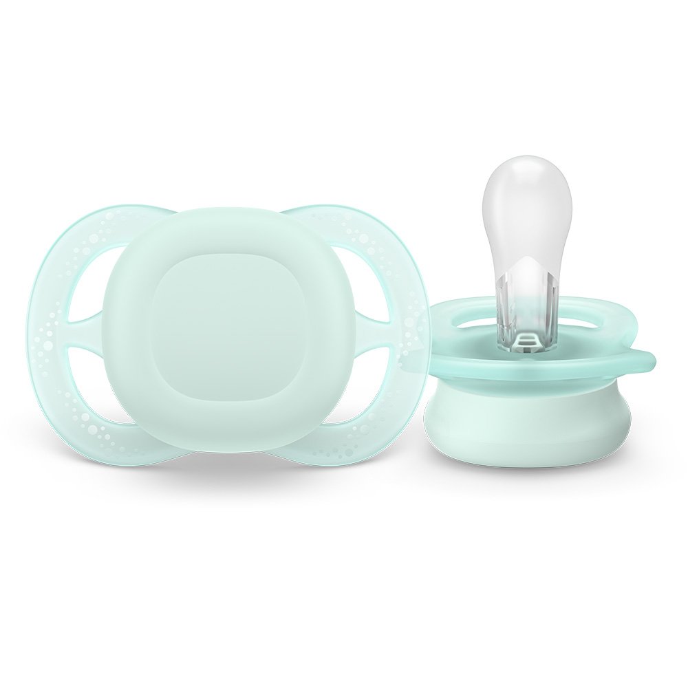 Комплект от 2 бр. ортодонтични залъгалки за новородени Philips AVENT SCF075/02 Ultra Start 0-2м, в синьо и зелено, в кутия за стерилизиране