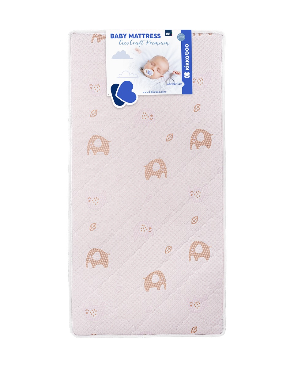 CocoCraft Premium Mattress 60x120x15cm Elephants Pink