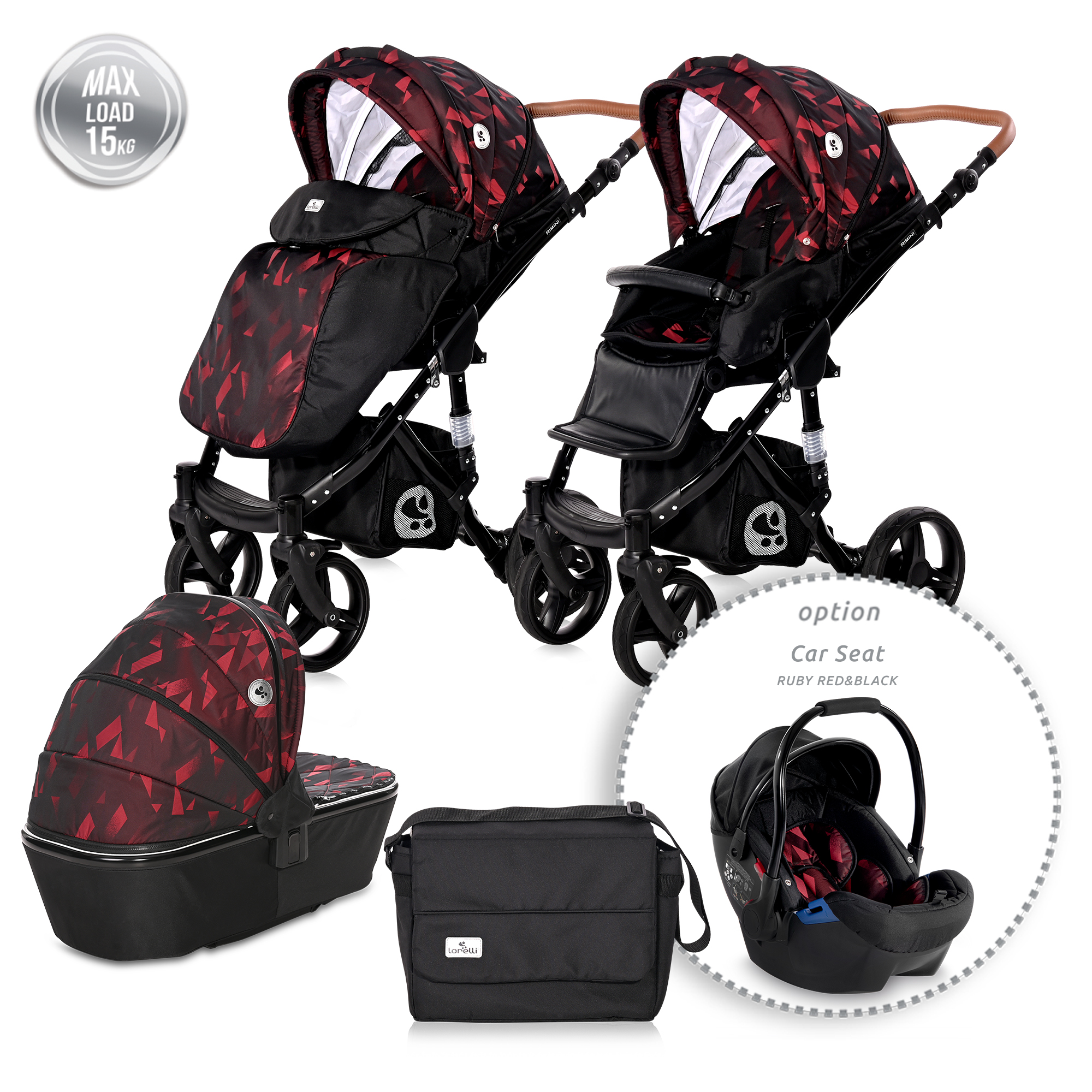 Бебешка количка rimini+чанта ruby red & black