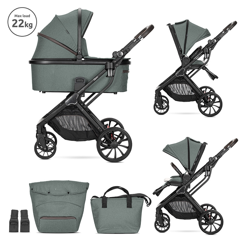 Baby stroller GLORY 2in1 GREEN + adapters with carrycot