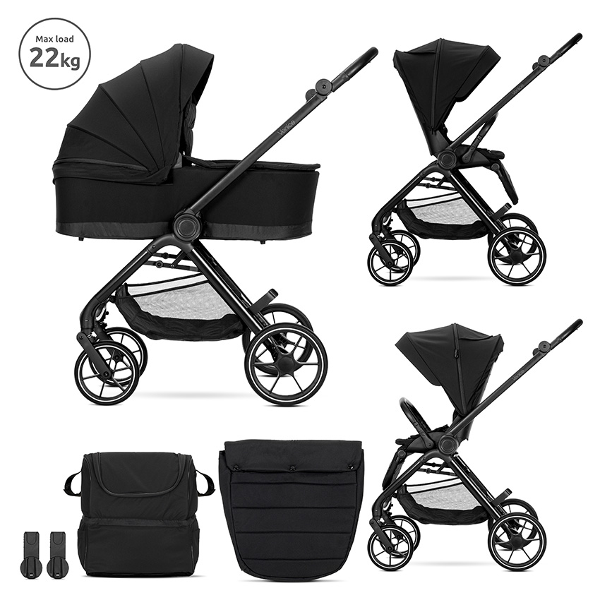 Бебешка количка VENICE 2в1 до 22 кг BLACK с кош за новор