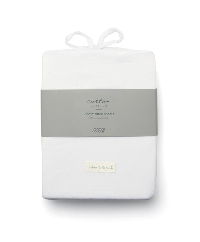 Mamas & Papas Pram round end fitted sheets 2 pack 35x78cm- White
