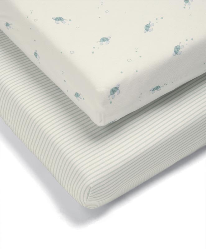 Mamas & Papas Fitted Sheets 2 pack 70x142cm - Turtle