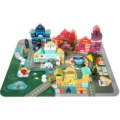 Large wooden set for children with cubes, puzzle and constructor (damaged packaging)