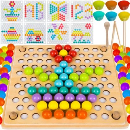 The wooden mosaic of colored beads