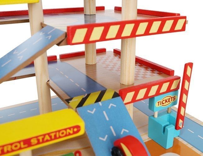 Large wooden three-story parking lot