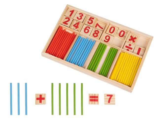 Wooden math game based on the Montessori method