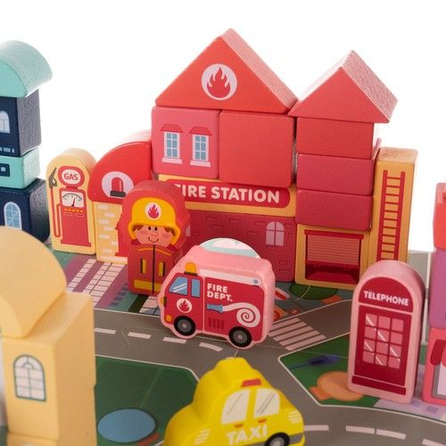 Large wooden set for children with cubes, puzzle and constructor