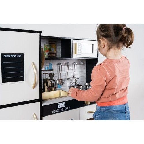 Modern wooden play kitchen with sounds, light and accessories - black - Kruzzel