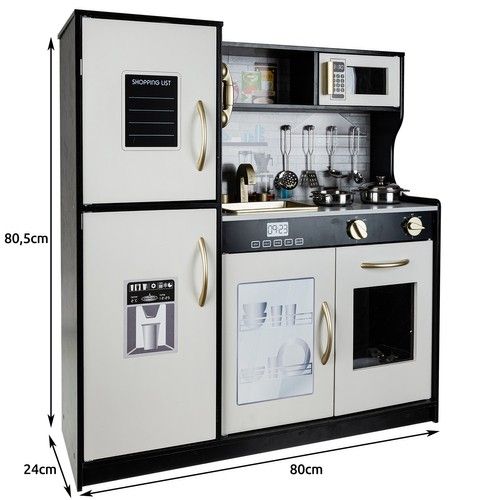 Modern wooden play kitchen with sounds, light and accessories - black - Kruzzel
