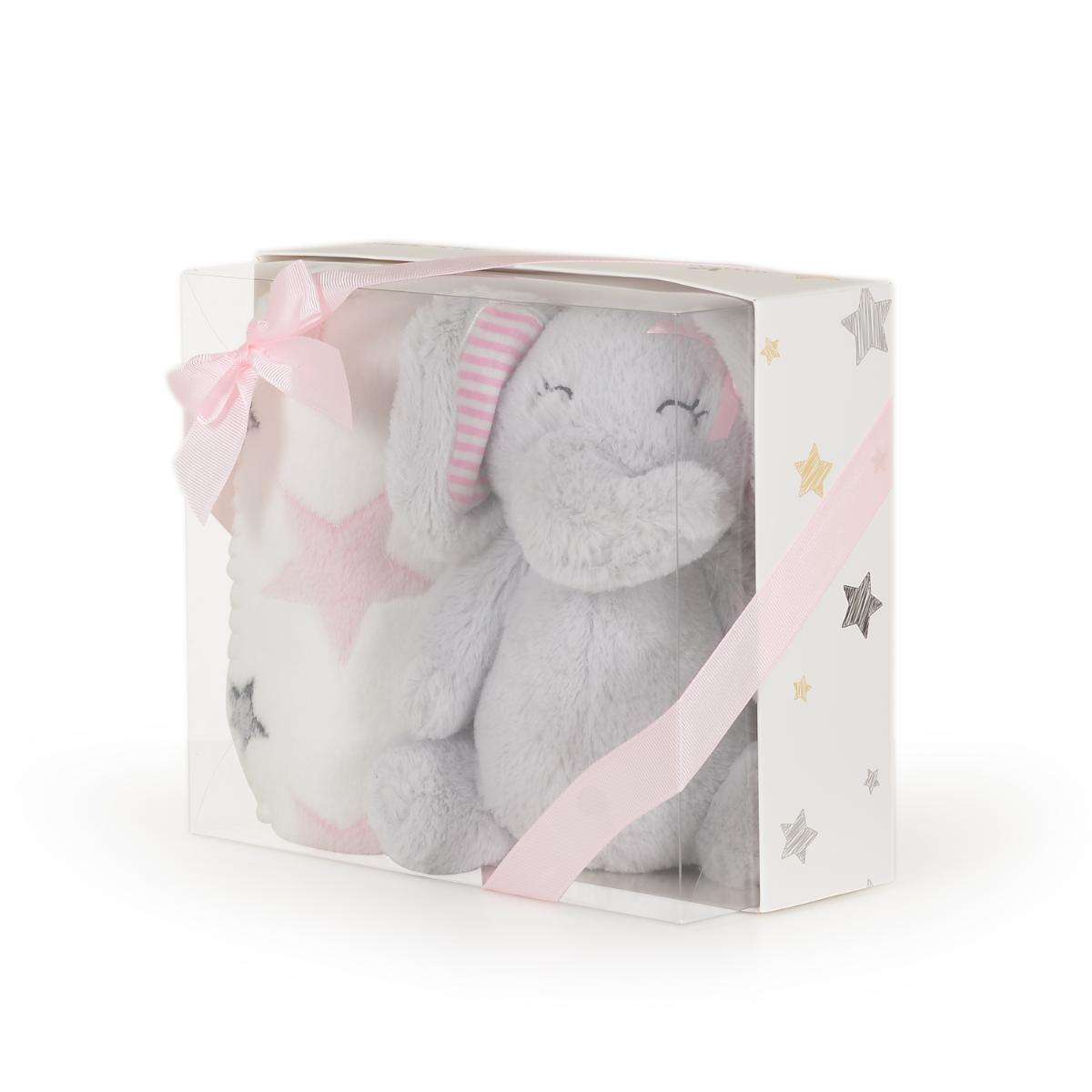 Baby blanket 90/75 cm with toy Elephant pink