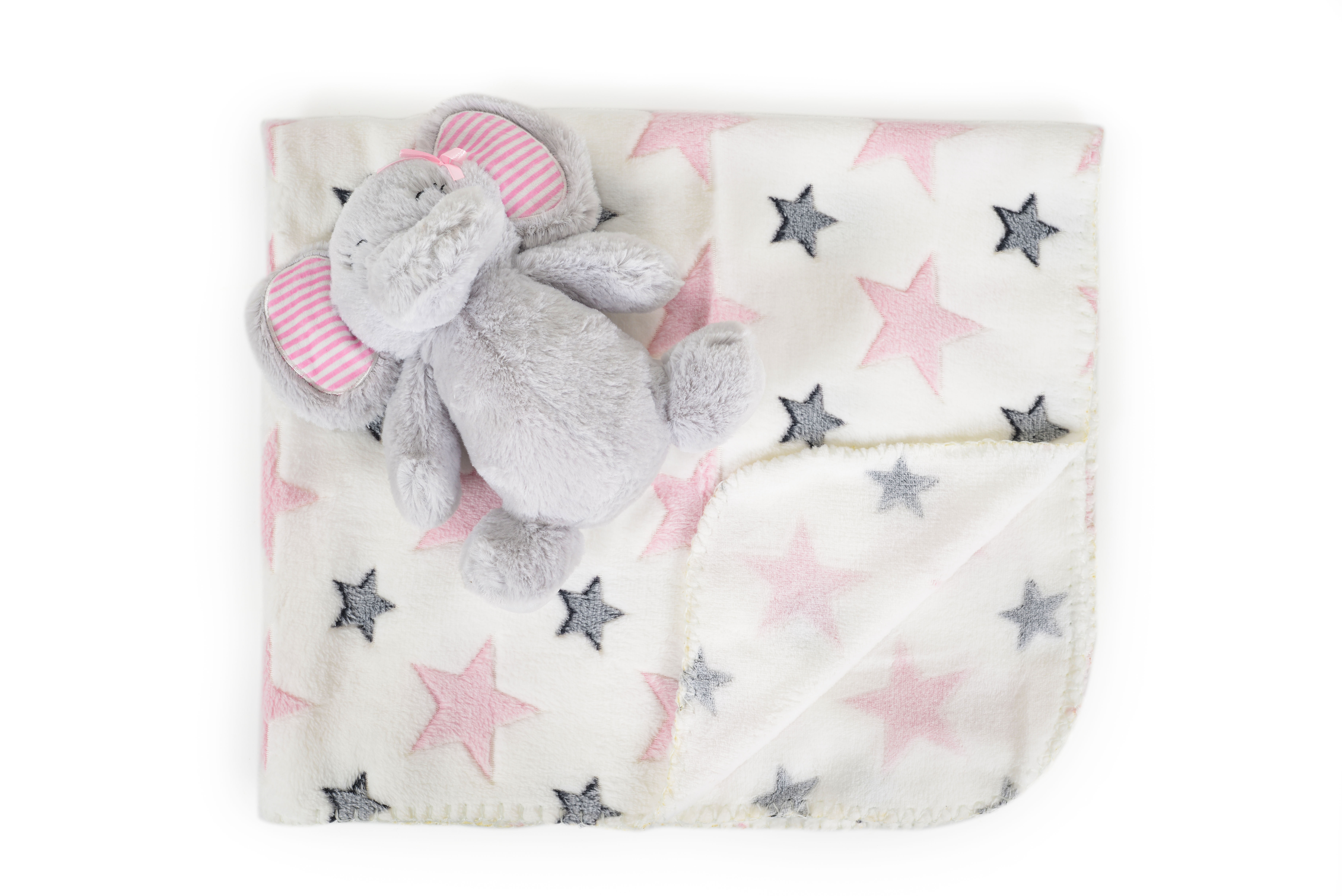 Baby blanket 90/75 cm with toy Elephant pink