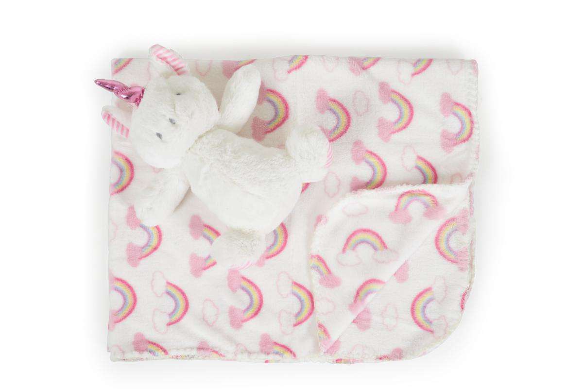Baby blanket 90/75 cm with toy Unicorn rainbow