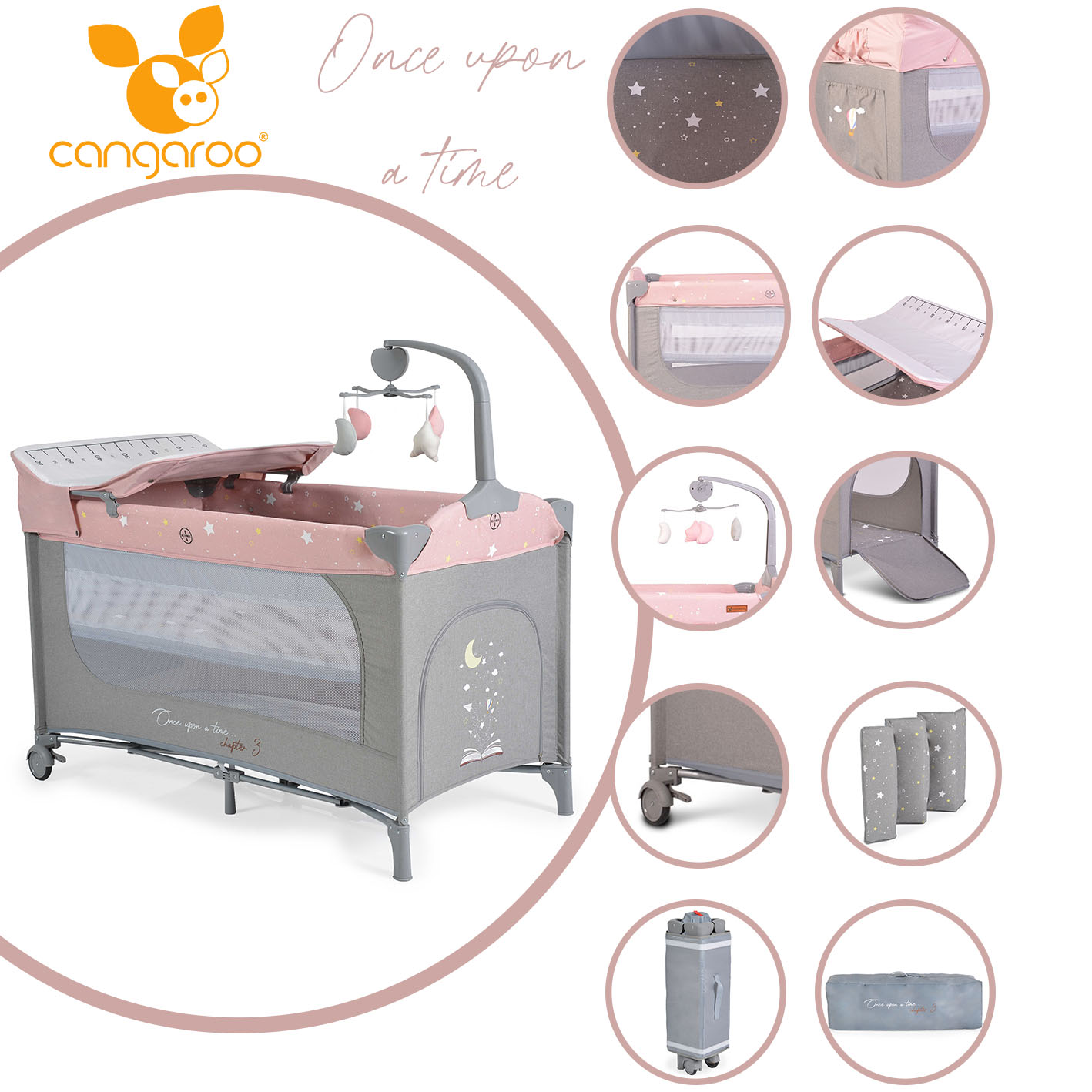 Folding cot Once upon a time 3 pink