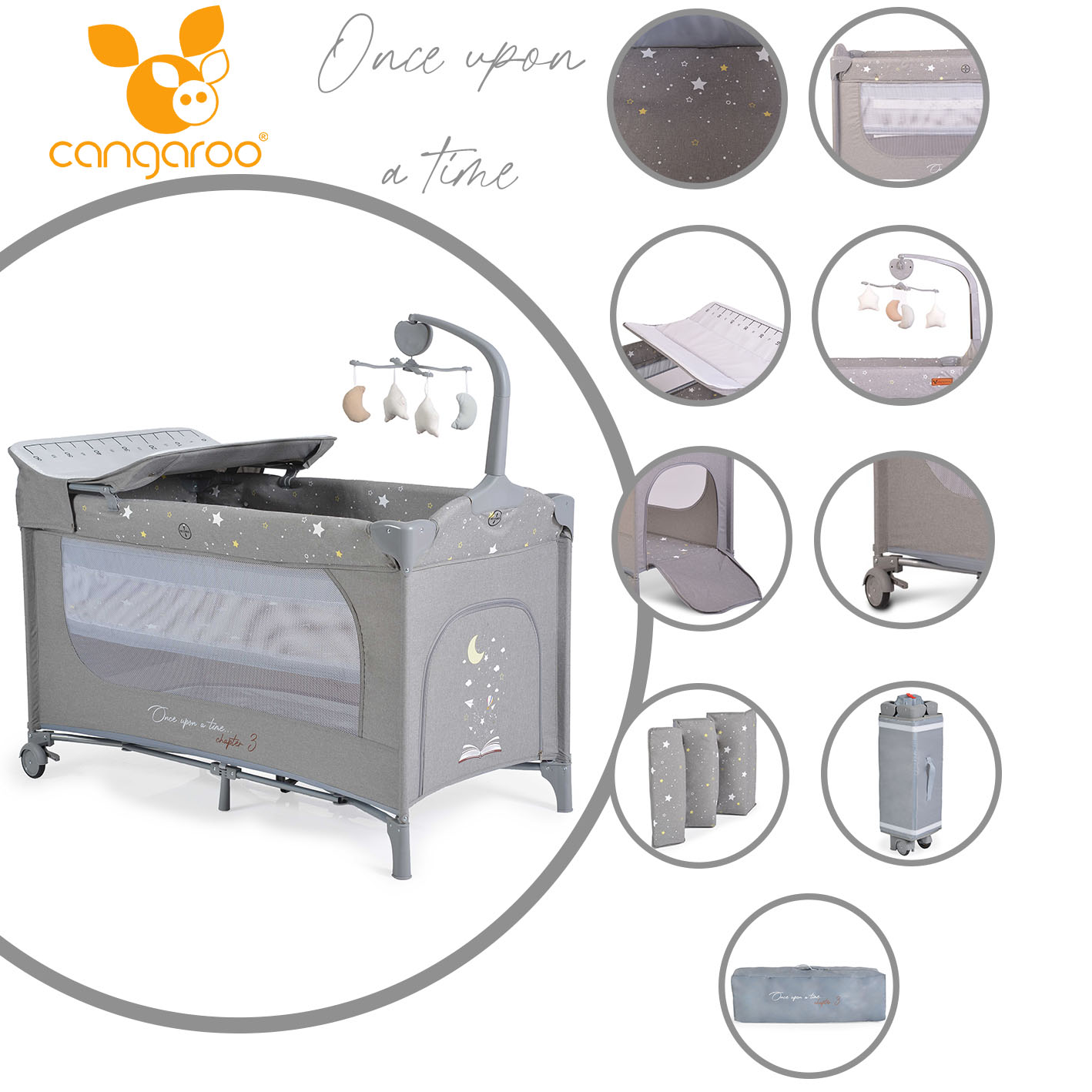Baby crib Once upon a time 3 gray