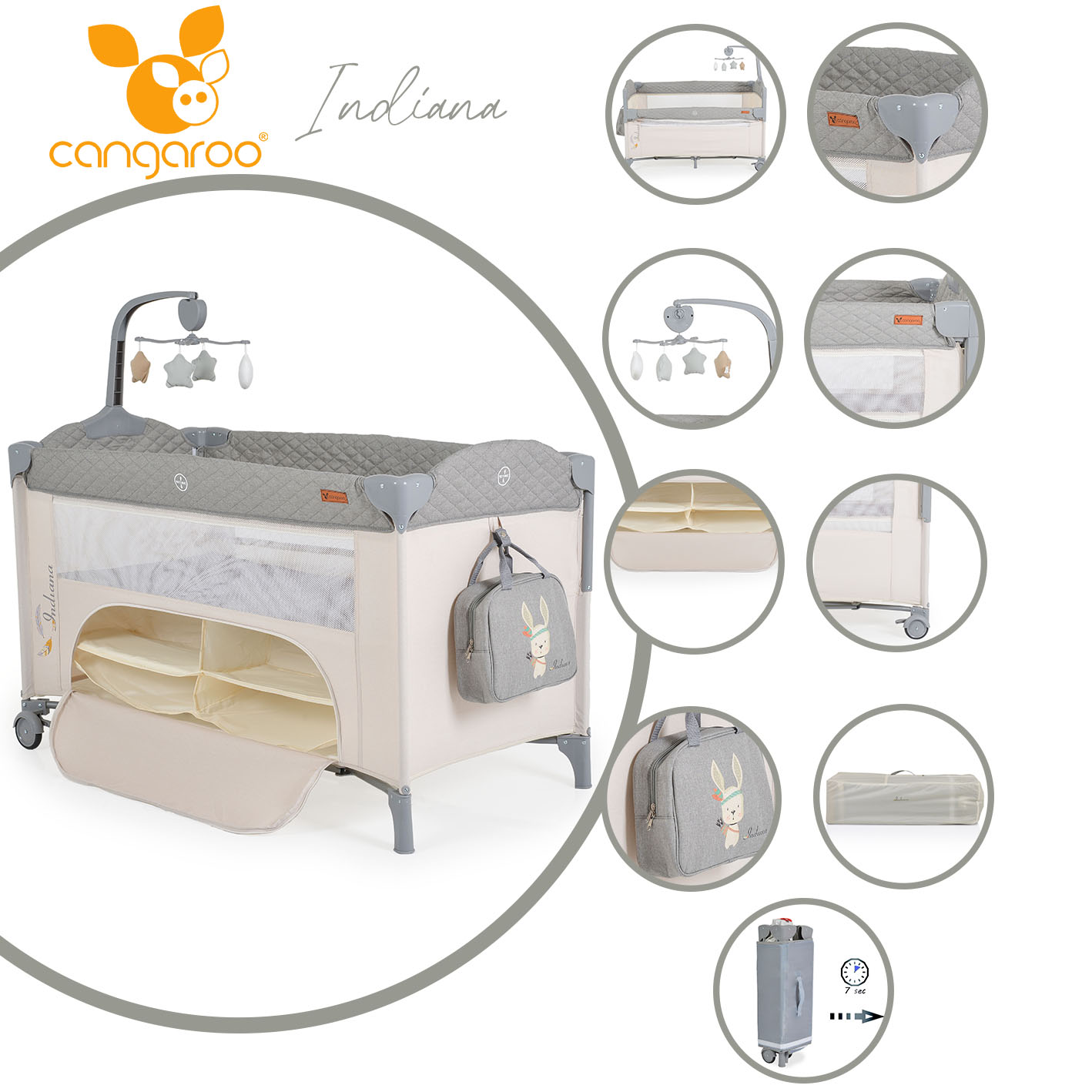 Folding cot Indiana gray