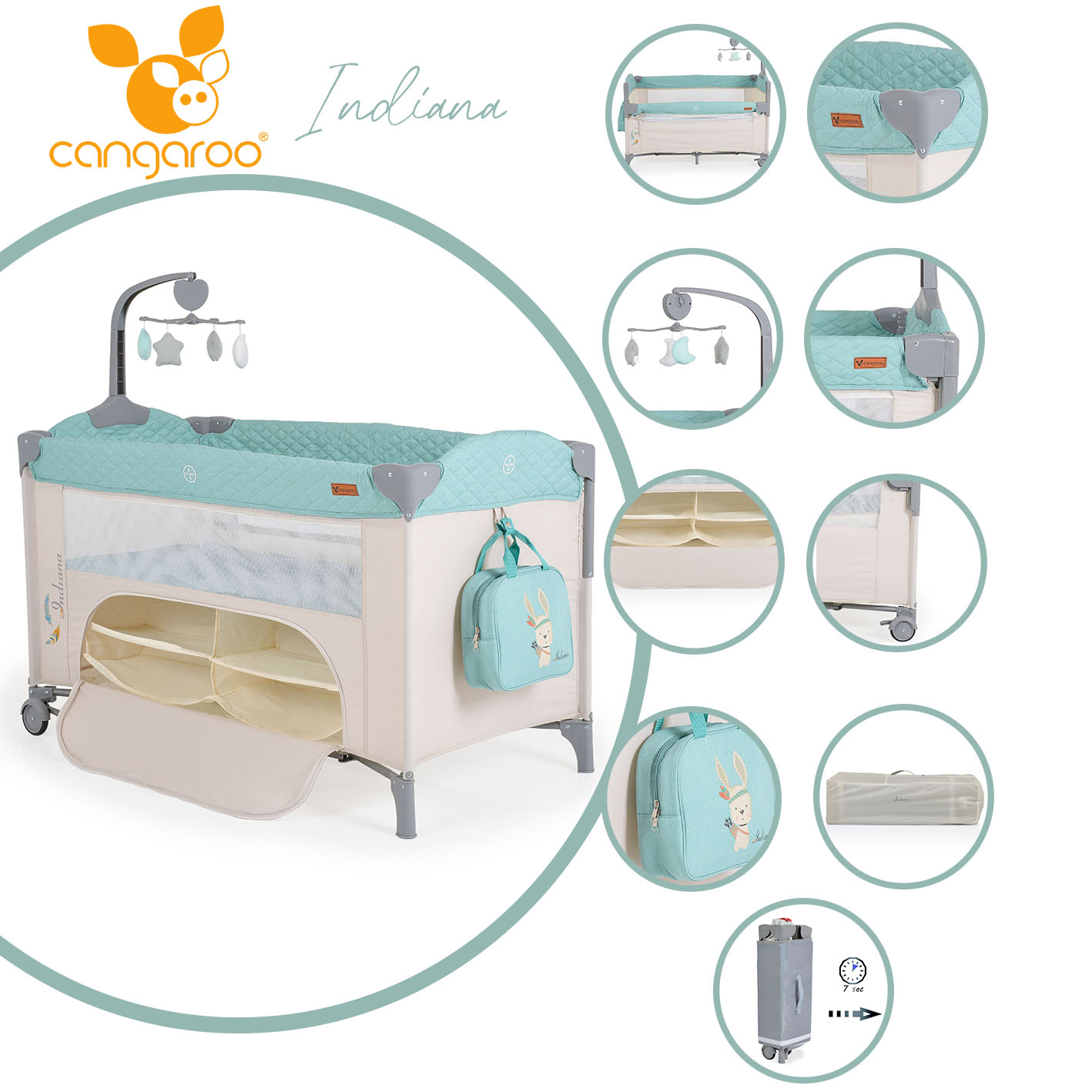Folding cot Indiana menta