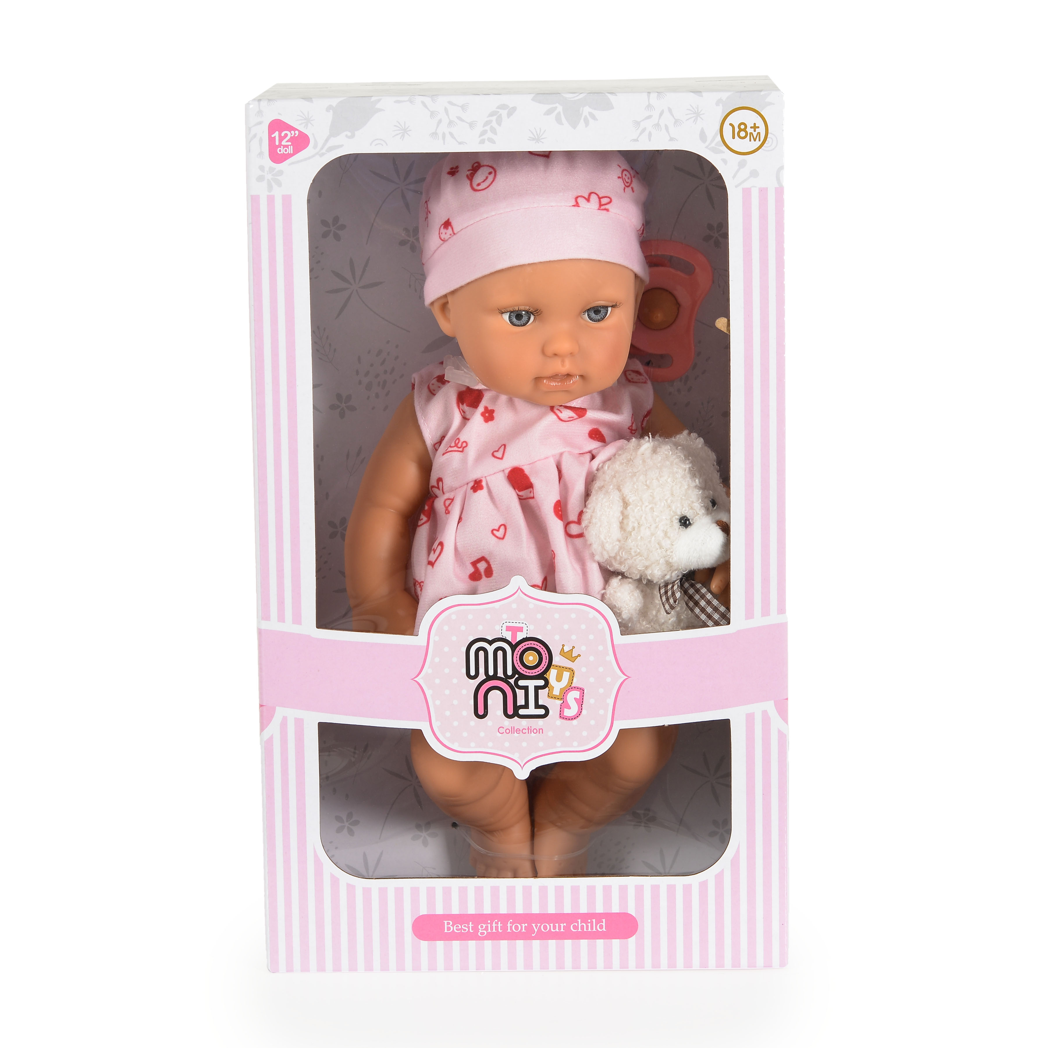 Doll 30 cm Bear & Baby with pink dress LS1255-7