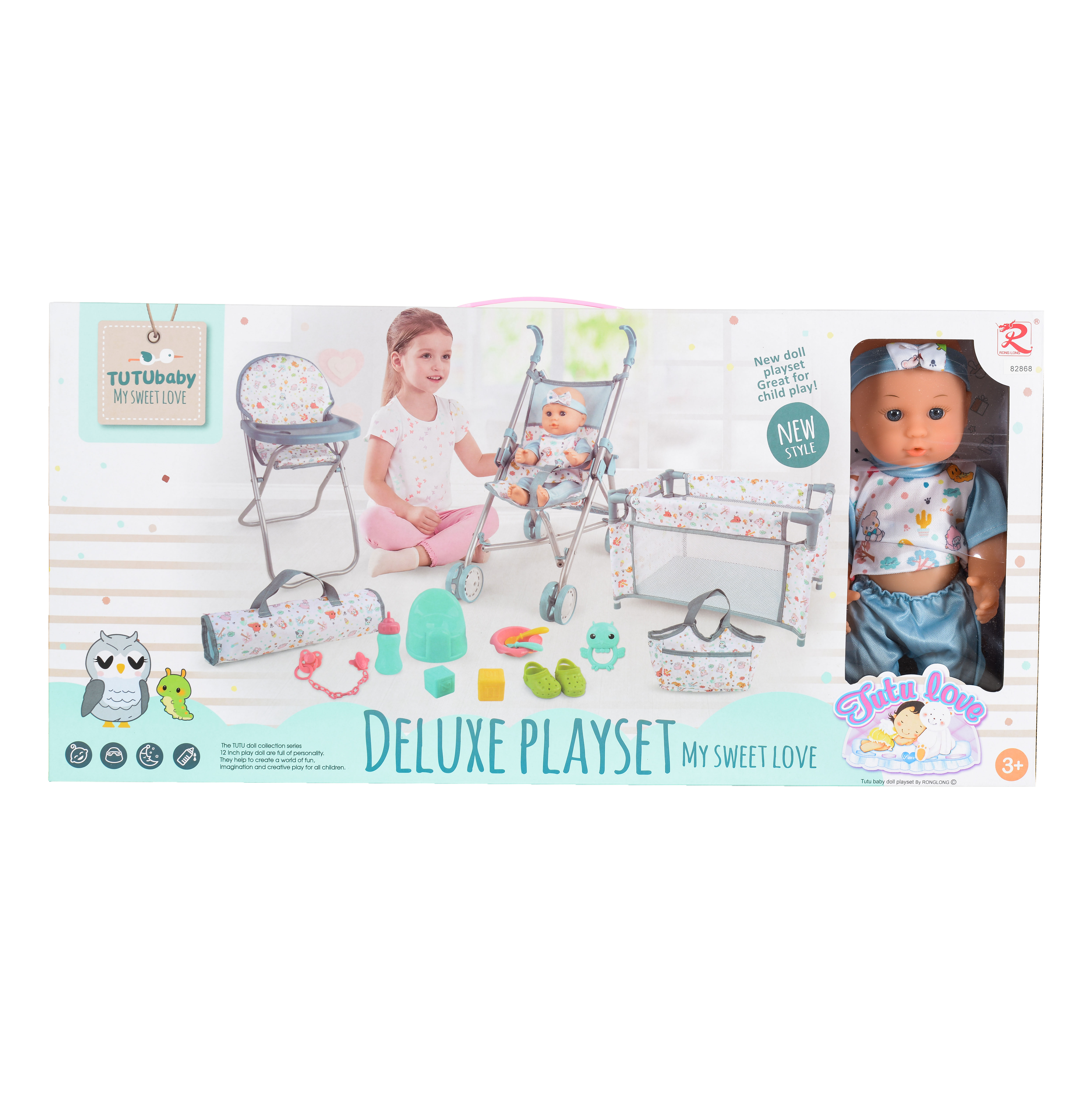 Doll 36cm set with bed, crib and chair 82868