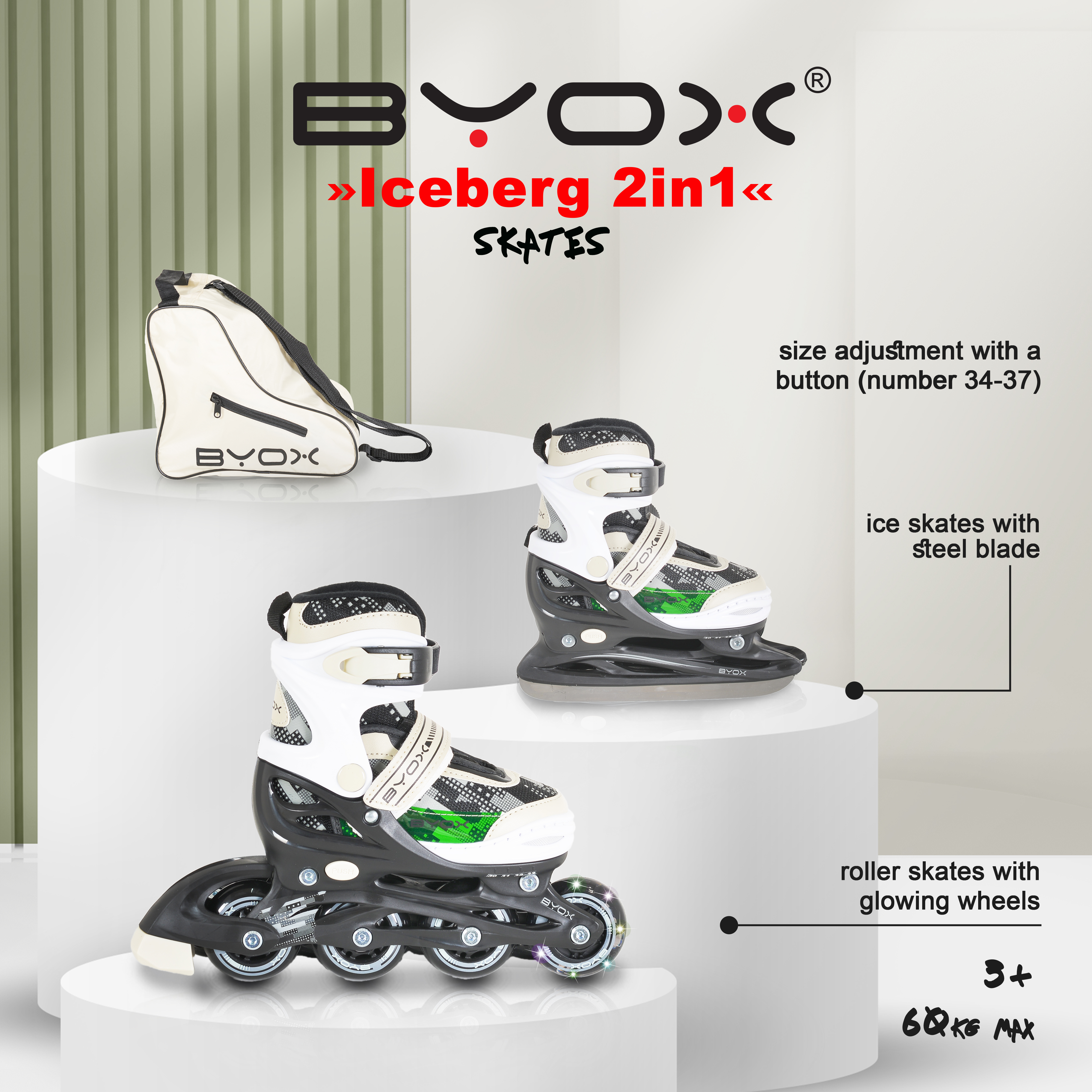 Iceberg 2in1 Roller Skates and Skates M-(34-37)