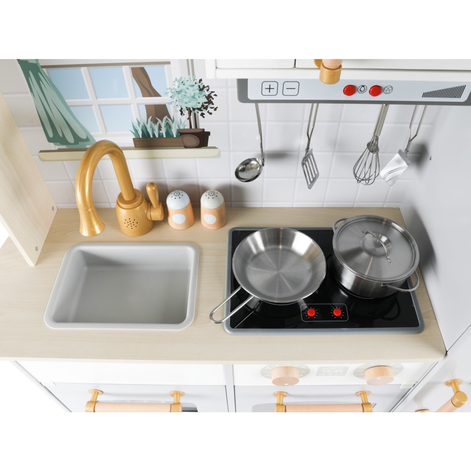 Детска дървена кухня с аксесоари Premium + комплект за готвач Възраст: 2+