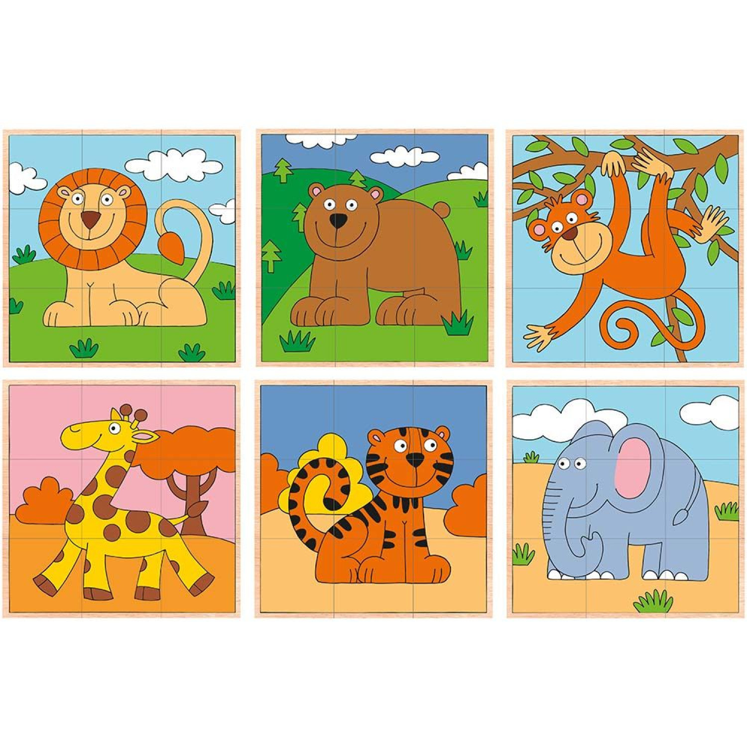 Wooden puzzle with cubes, Wild animals Age: 2+