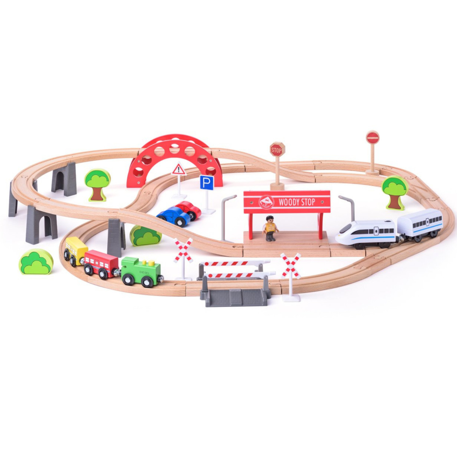 Комплект дървен влак и електрически локомотив, 60 части Възраст: 3+
Брой части: 60