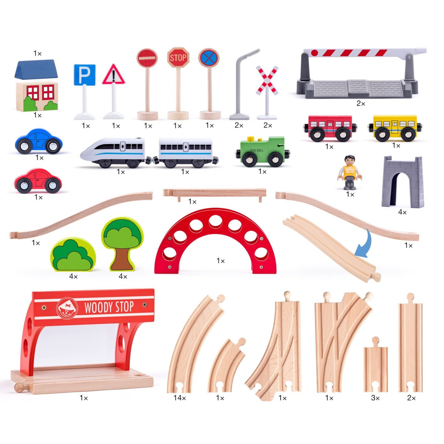 Комплект дървен влак и електрически локомотив, 60 части Възраст: 3+
Брой части: 60