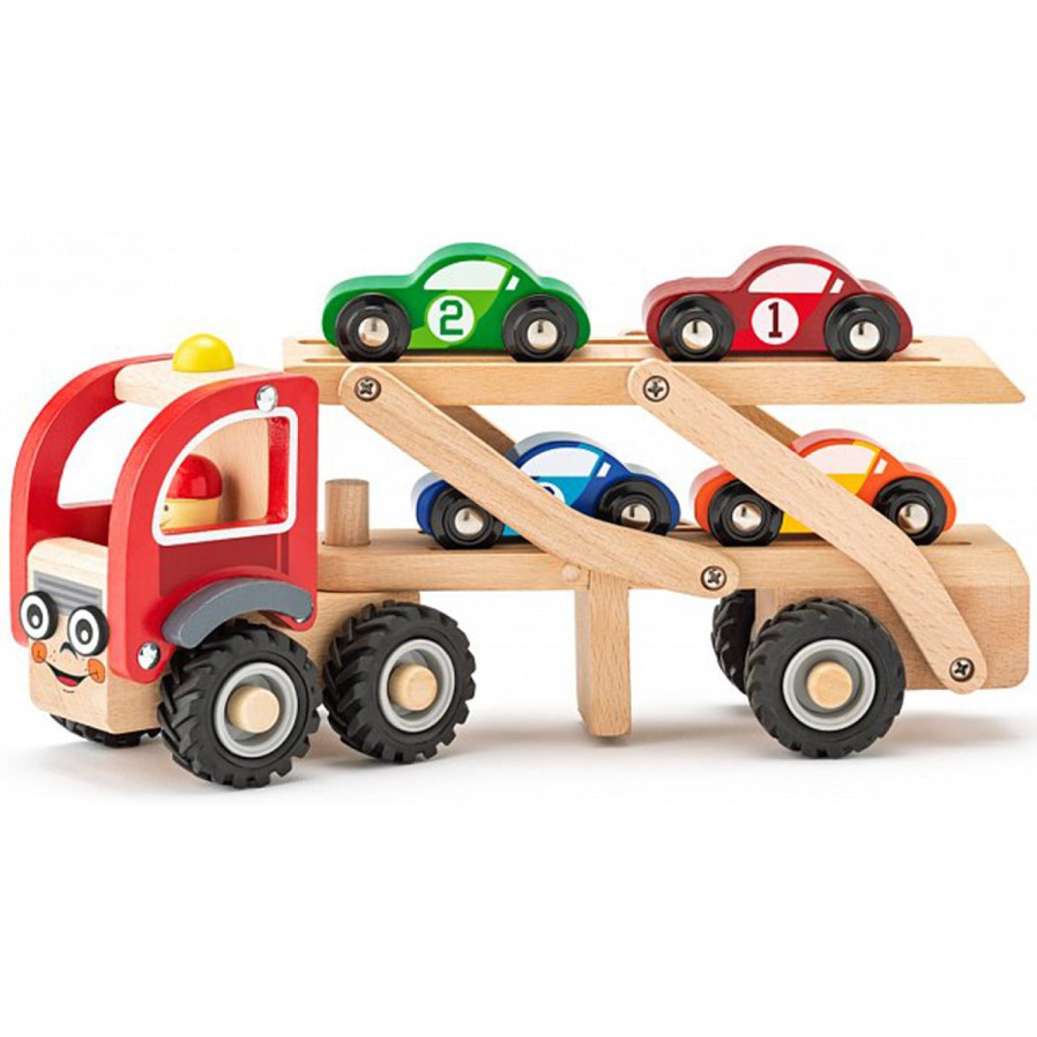 Wooden car transporter with racing cars Age: 3+ Size: 30x13x9 cm