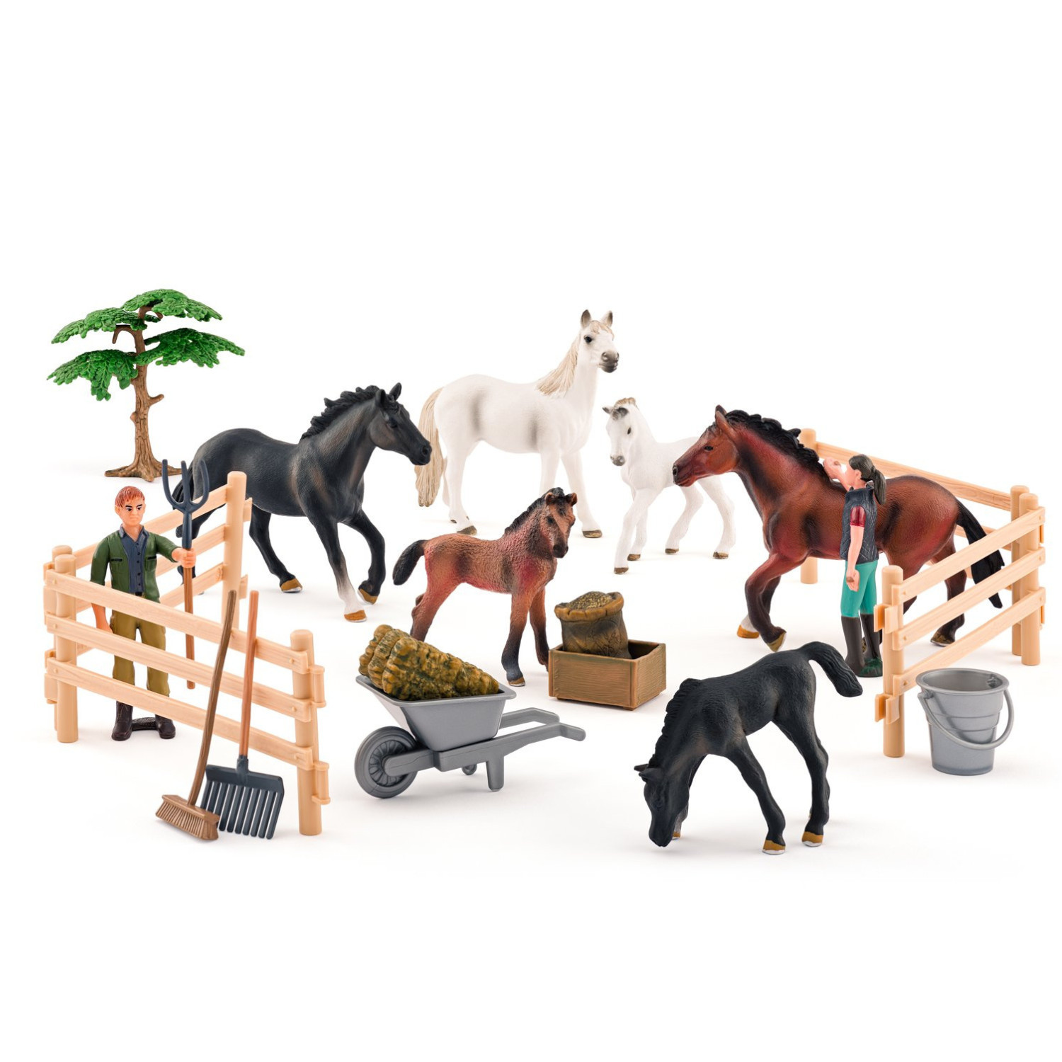 Horse farm with horses and accessories, 25 pieces Age: 3+ Number of pieces: 25