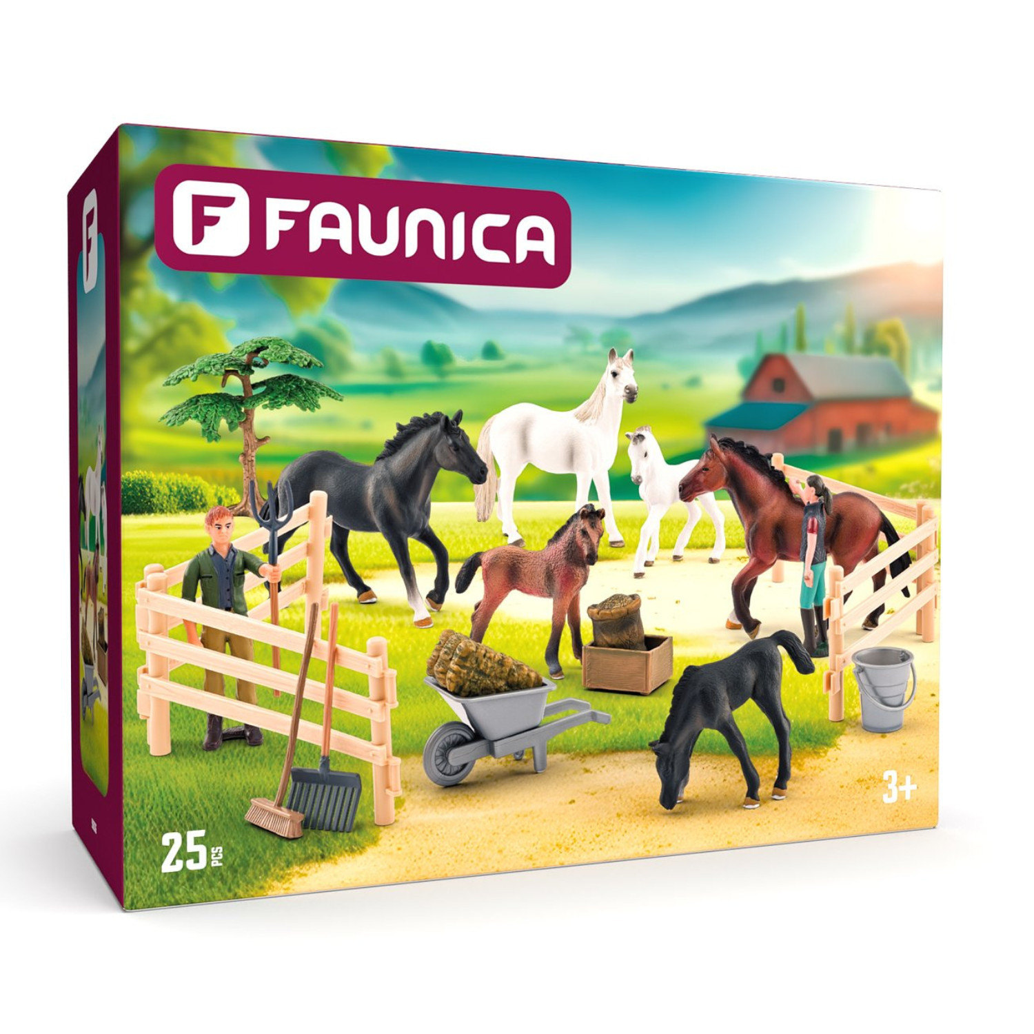 Horse farm with horses and accessories, 25 pieces Age: 3+ Number of pieces: 25
