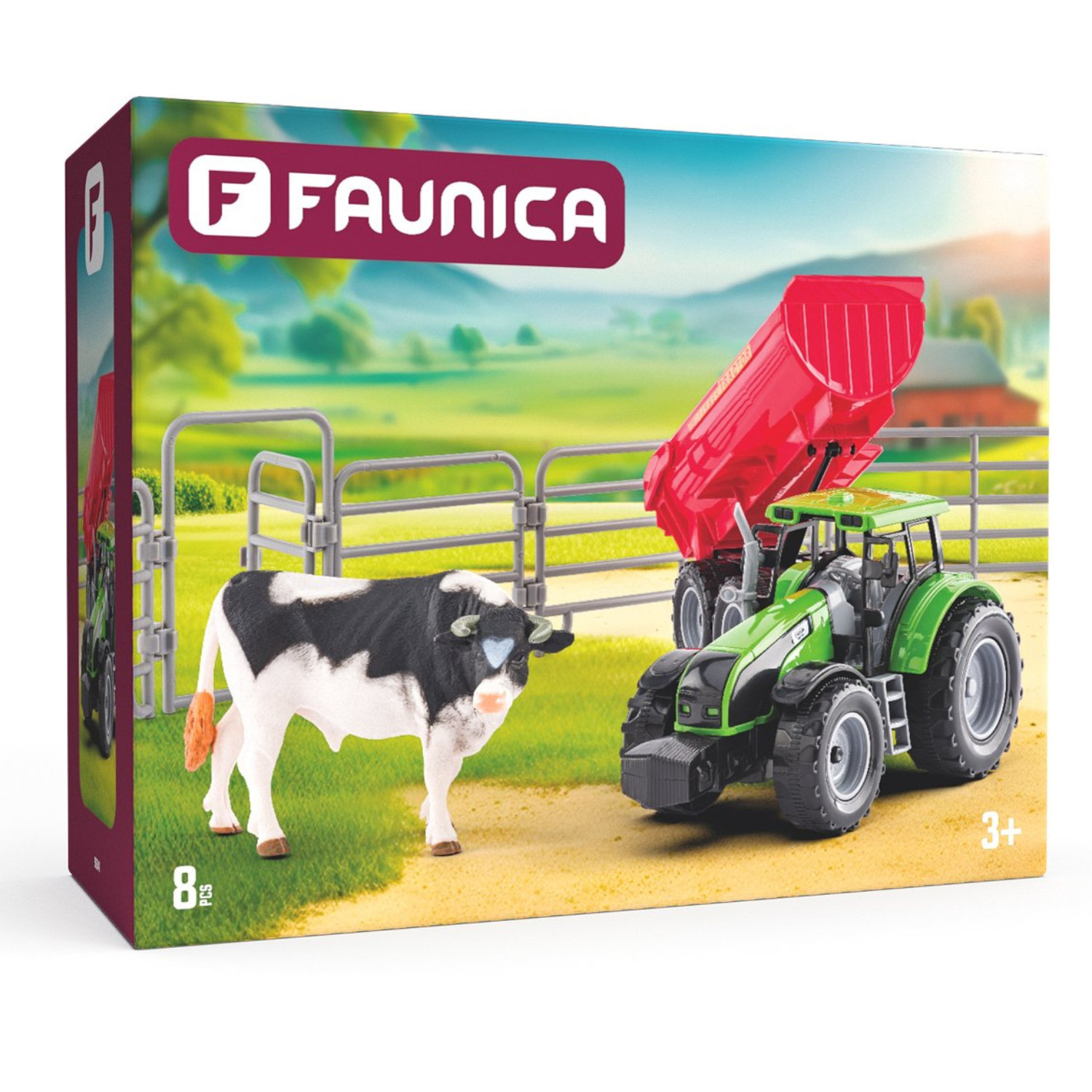 Tractor with bull and accessories, 8 parts Age: 3+ Number of parts: 8