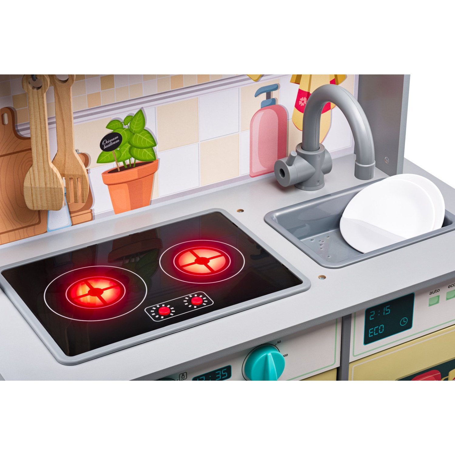 Wooden kitchen with accessories and blackboard Age: 3+ Size: 53x68x15.5 cm